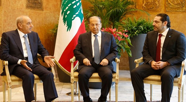 Lebanese President Michel Aoun, House Speaker Nabih Berri and PM Saad Hariri